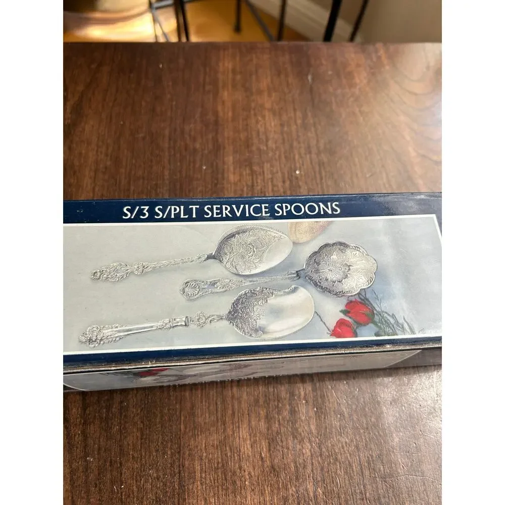 New Vintage Andrea by Sadek Set of 3 Silver Plated Serving Spoons Victorian